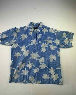 South Bay Men's XL Vintage Floral Pullover Hawaiian Shirt Blue Reverse Print